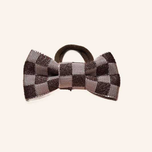 Handcrafted Checkerboard Pet Bow | Detachable Hair Accessory | SilkyCo