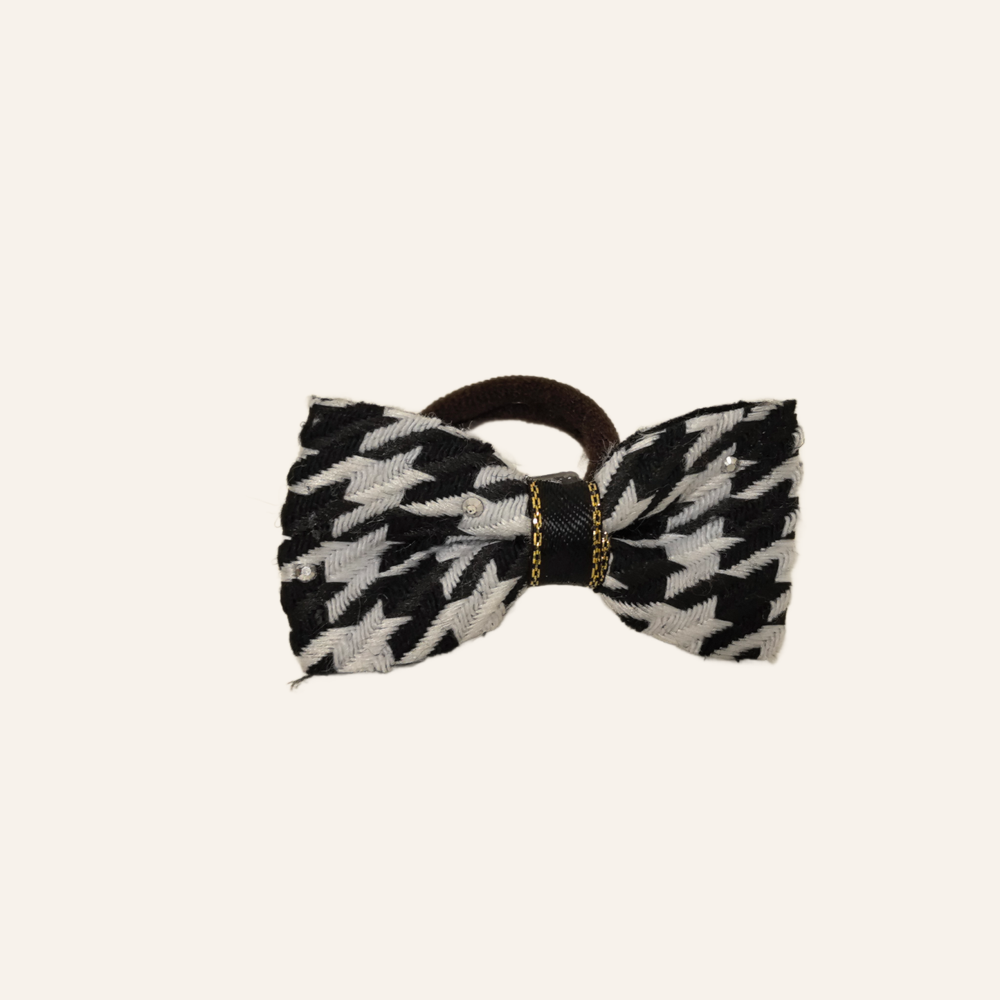 Preppy Style Houndstooth Dog Bow | Detachable & Crystal-Accented | SilkyCo