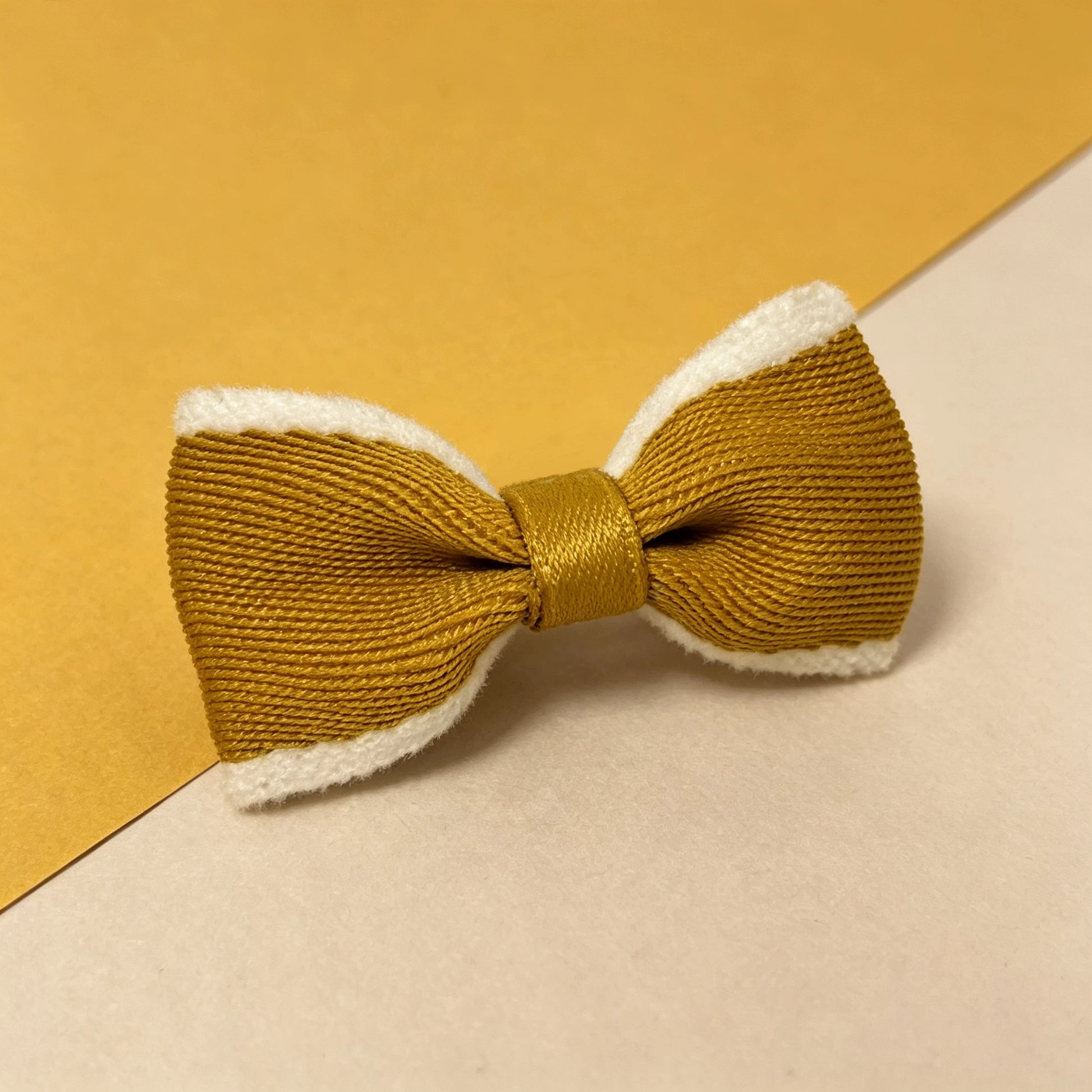 SilkyCo chenille golden oat small dog hair bow front view
