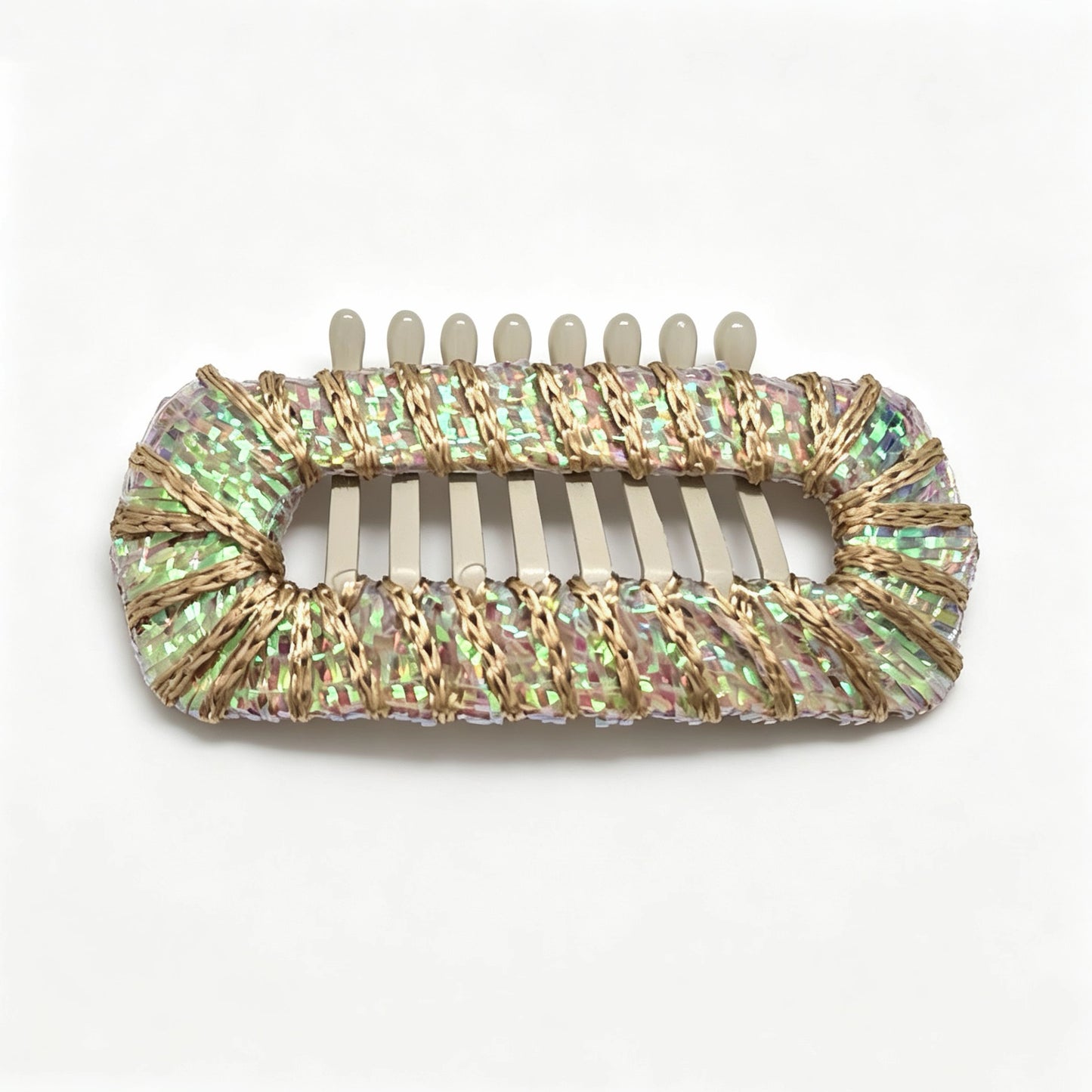 Champagne Gold Iridescent Sheen dog barrette, a warm gold shimmer hair clip for refined small long-haired dog styling.