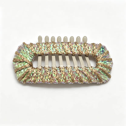 Champagne Gold Iridescent Sheen dog barrette, a warm gold shimmer hair clip for refined small long-haired dog styling.