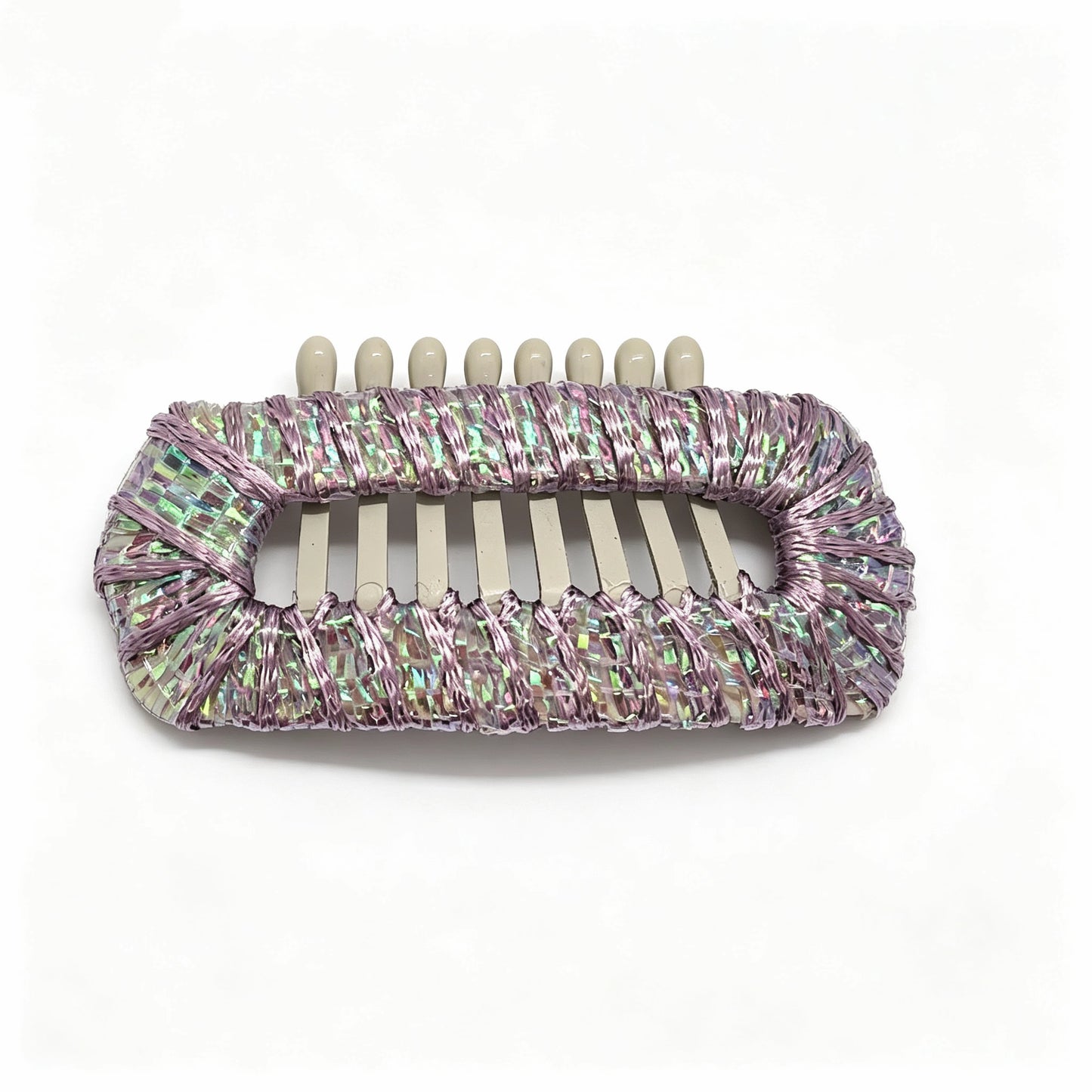 Lilac Haze Iridescent Sheen dog barrette, a soft lavender shimmer hair clip for gentle Maltese hair styling.