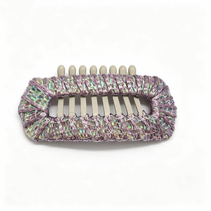 Lilac Haze Iridescent Sheen dog barrette, a soft lavender shimmer hair clip for gentle Maltese hair styling.