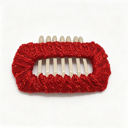 Red Lace Whisper dog barrette, a vivid red lace hair clip for festive small long-haired dog styling.
