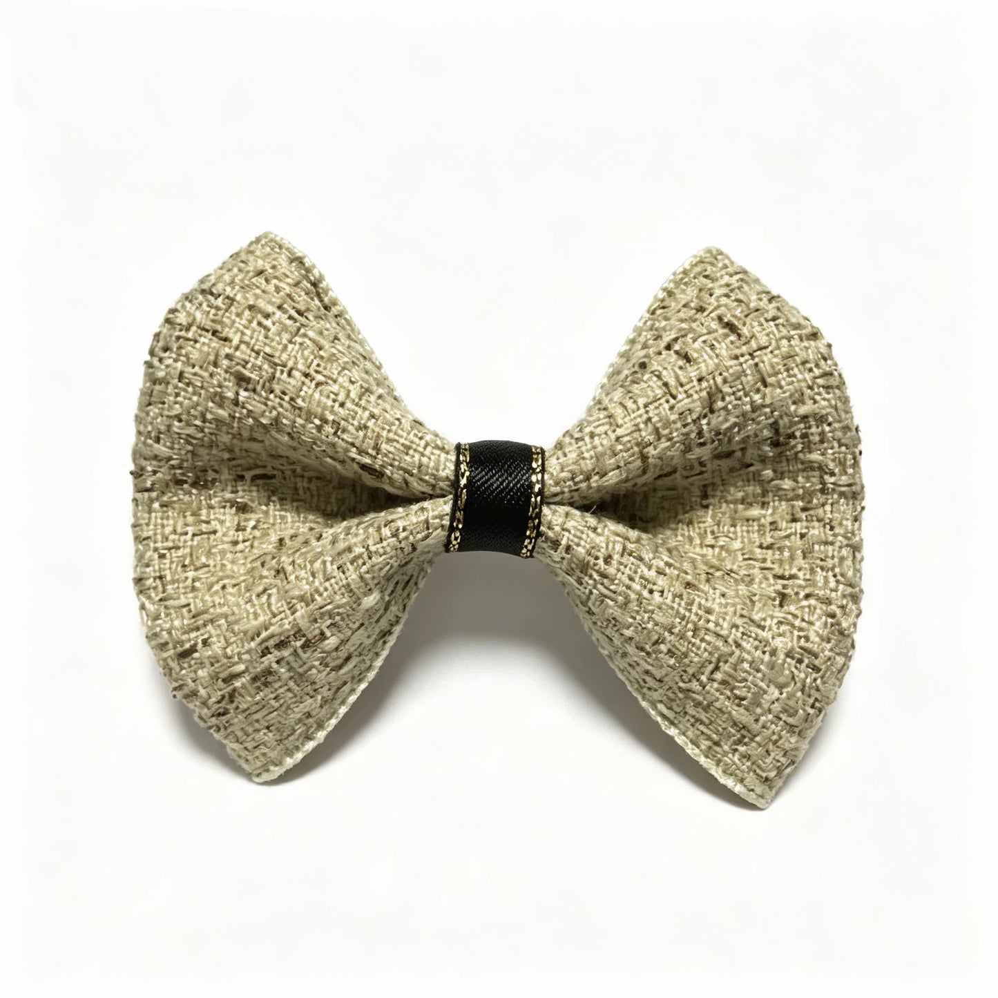 Sage Green Tweed dog hair bow front view, showing the soft green tweed texture and structured bow shape.
