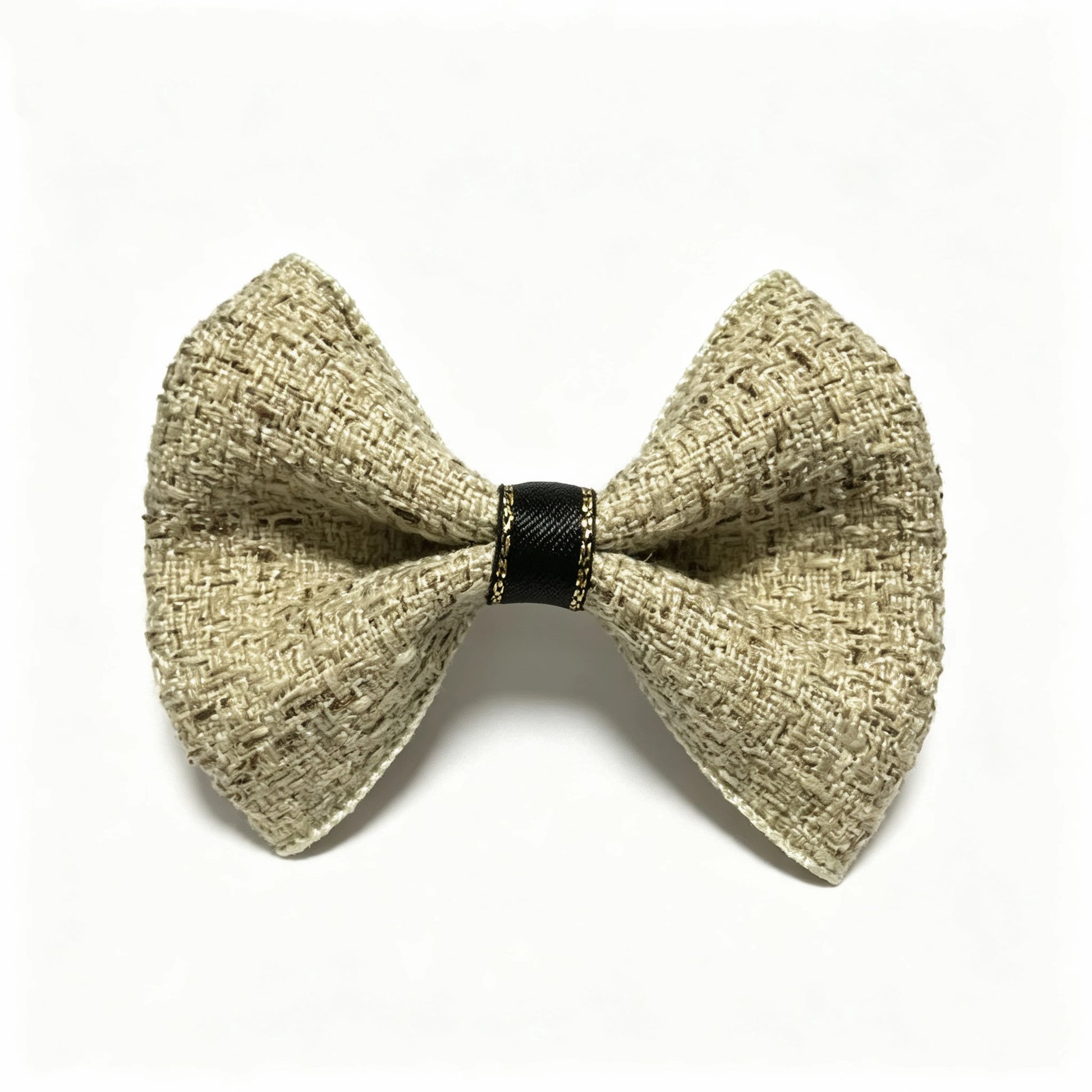 Sage Green Tweed dog hair bow front view, showing the soft green tweed texture and structured bow shape.