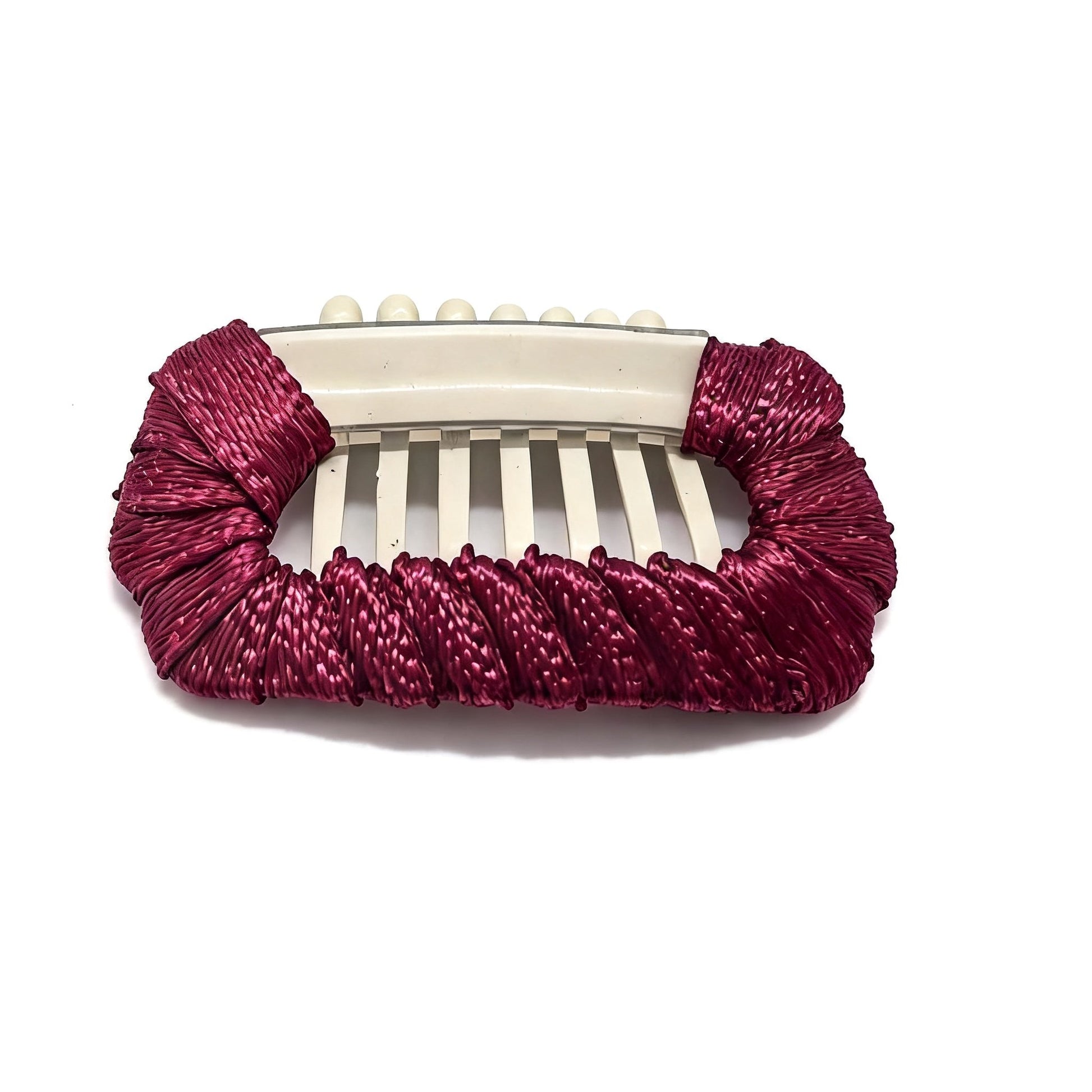 Bordeaux Velvet Hour dog barrette, a rich burgundy velvet hair clip for refined Shih Tzu topknot styling.