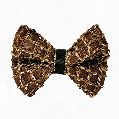 Rich Latte Brown Woven Mesh dog hair bow front view, showing the warm brown textured woven surface.