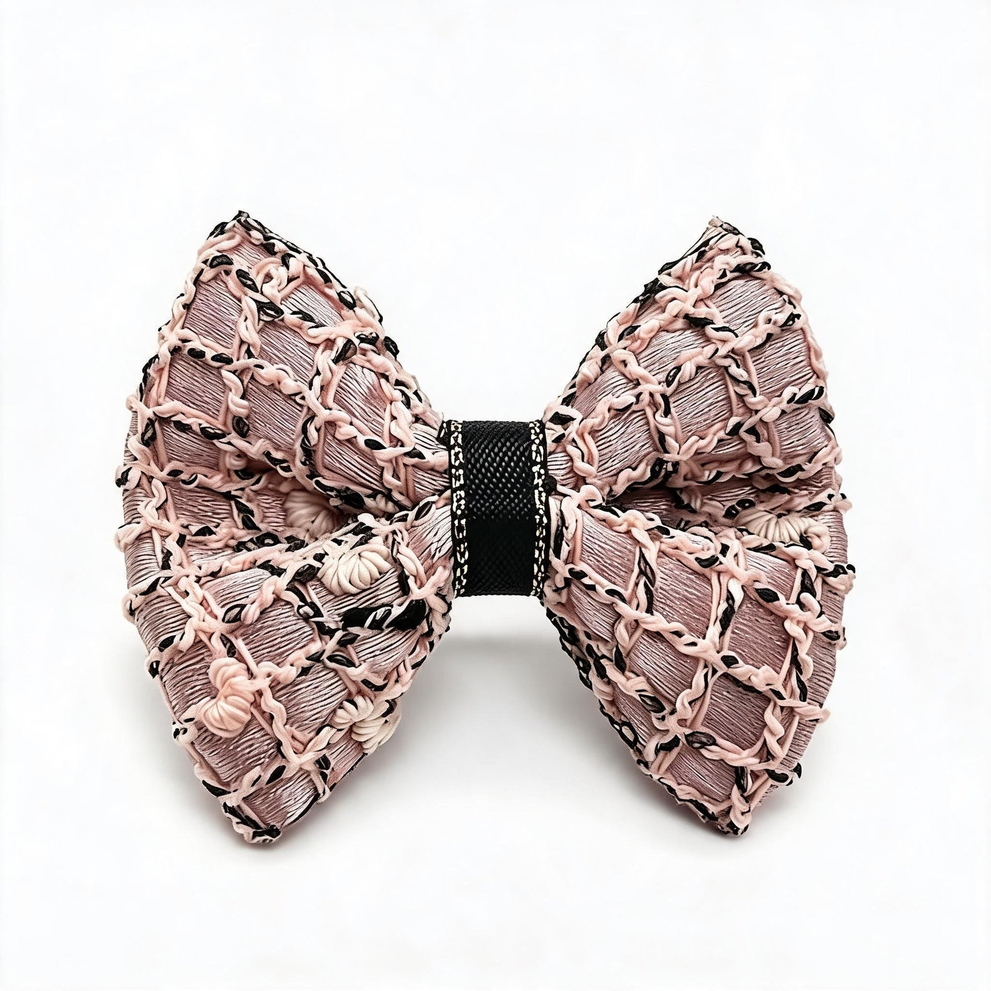 Dusty Blush Pink Woven Mesh dog hair bow front view, showing the soft pink textured woven surface.